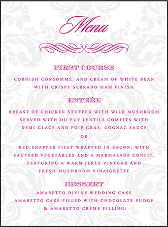 Augustine Damask Letterpress Menu Design Medium