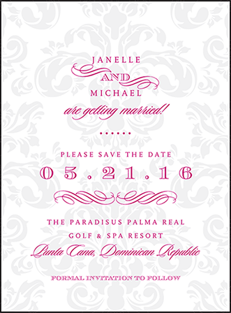 Augustine Damask Letterpress Save The Date Design Medium