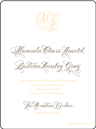 Calligraphy Monogram Letterpress Invitation Design Medium