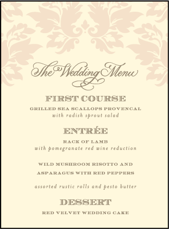 Damask Letterpress Menu Design Medium