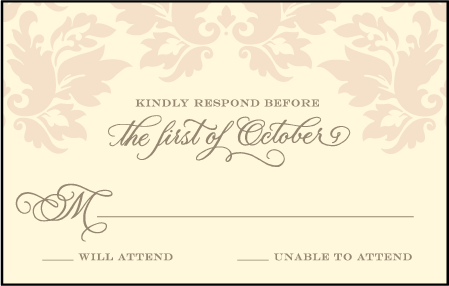 Damask Letterpress Reply Postcard Front Design Medium