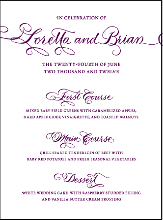 Loretta Formal Letterpress Menu Design Medium