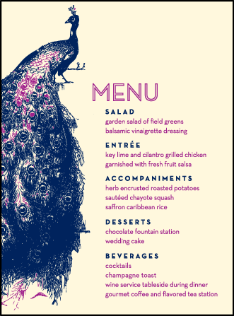 Peacock Full Body Letterpress Menu Design Medium