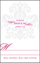 Augustine Damask Letterpress Reply Postcard Front Design Small