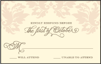 Damask Letterpress Reply Postcard Front Design Small