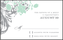 Rococo Elegance Letterpress Reply Postcard Front Design Small