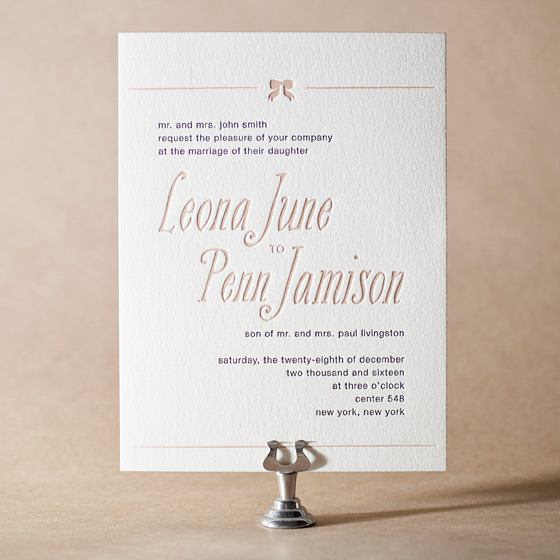 Simple Bow Letterpress Invitation Design Small