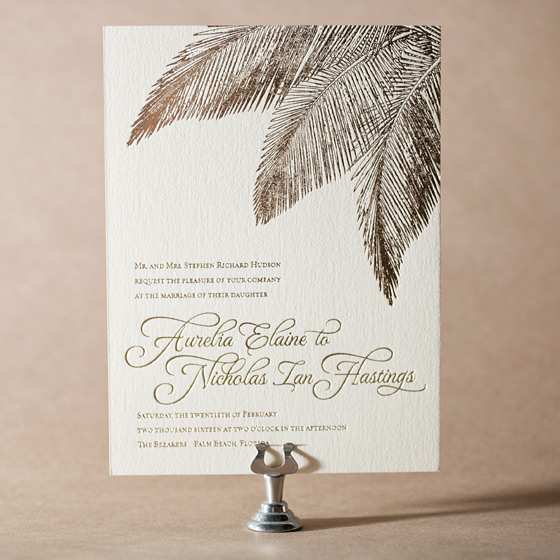 Traditional Palm Letterpress Invitation Design Small