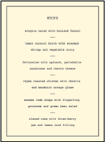 Vintage Librarie Letterpress Menu Design Small